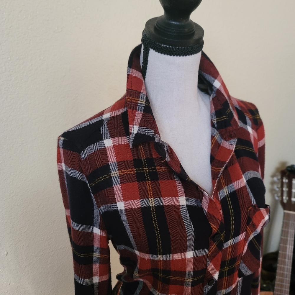 Fall Plaid Button Down Shirt - Orange, Black, White Size Medium Thanksgiving - Picture 2 of 9